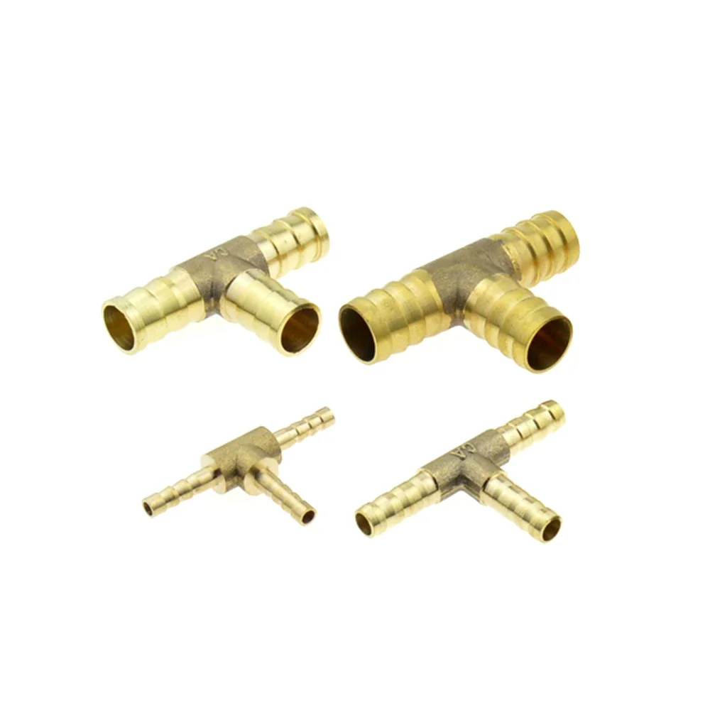 T-Shape Brass Barb Hose Fitting Tee 4mm 6mm 8mm 10mm 12mm 16mm 3 Way  Tube  Copper ed Coupling Connector Adapter