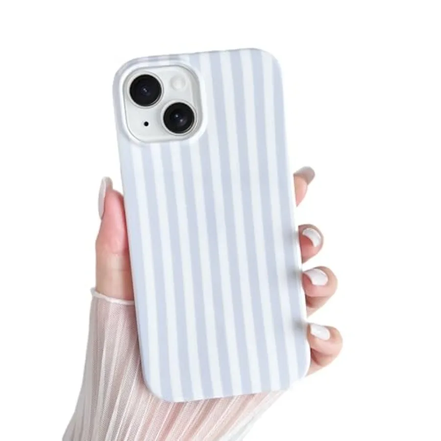 

for iPhone 14 Case Cute Striped Phone Case Soft TPU Slim Shockproof Phone Cover for Women Girls, Blue and White