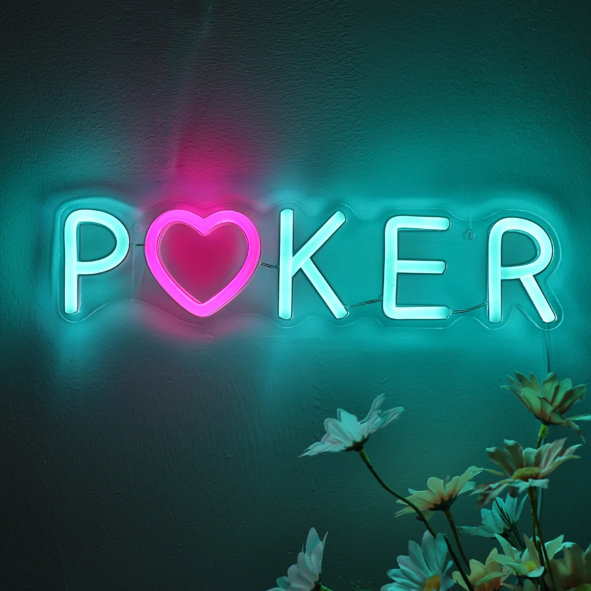 

1PC Poker With Heart LED Wall Neon Sign Night Light Mood Lamp For Game Room Shop Party Pub Club Decoration 12.56''*3.15''