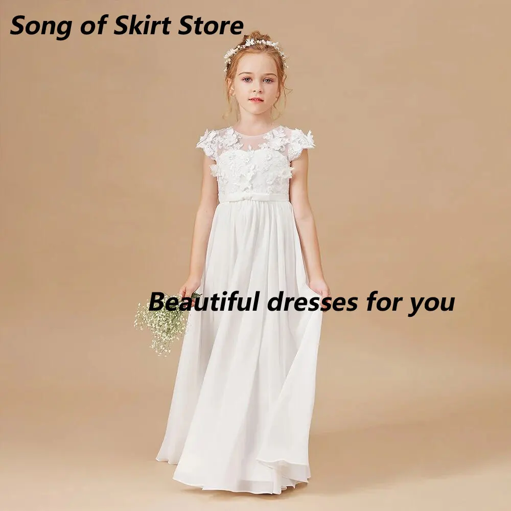 

Cute Flower Girl Dresses Tulle Appliques Lace O-Neck Short Sleeves Wedding Child First Communion Birthday Party Dress Customized