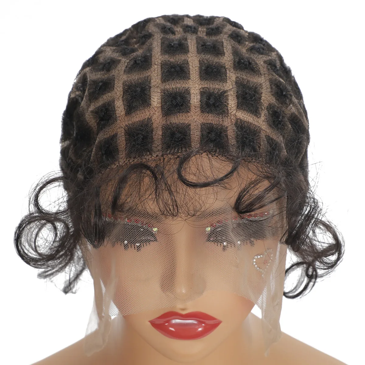 หมวกวิกผมแบบเต็มศีรษะสำหรับทำวิกผม 99 ปม พร้อมผมเบบี้แฮร์ สำหรับถักโครเชต์และถักเปีย สีดำ ปรับขนาดได้