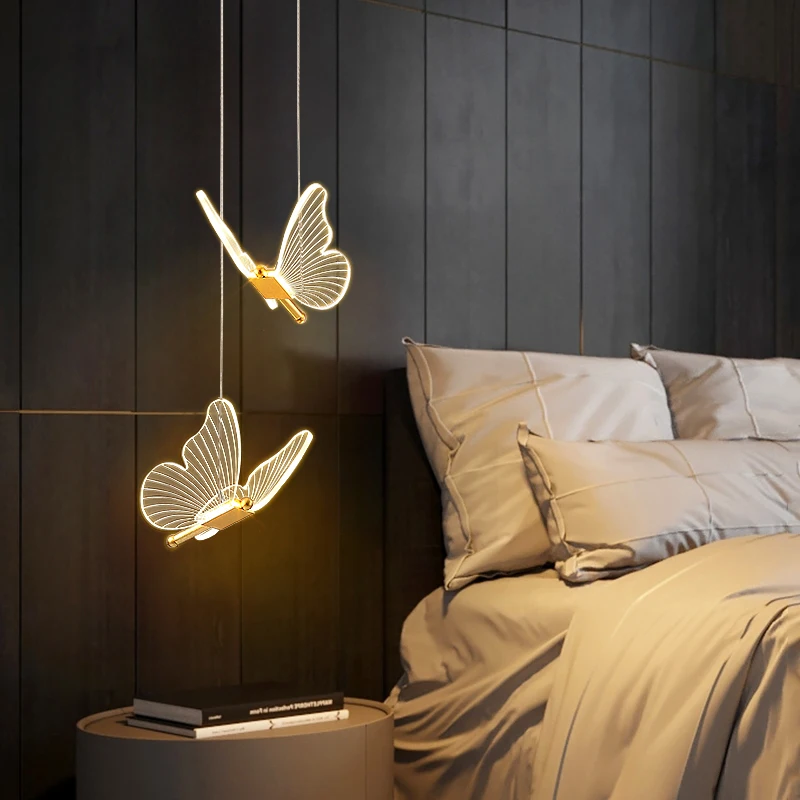 

Creative Butterfly Light Luxury Bedhead Pendant Lamp, Bedroom Hanging Line Lamp, Personalized Art Living Room Small Pendant Lamp