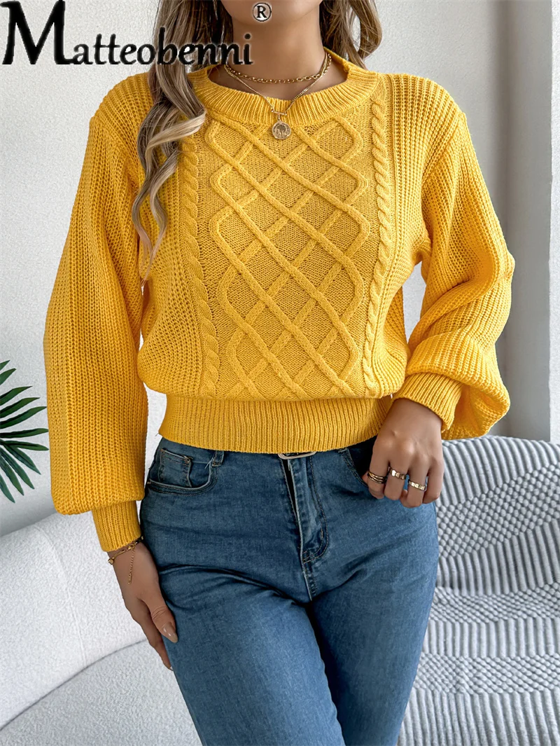

Autumn Winter Warm Women Sweater Elegant Fashion Solid Color Jumper New O Neck Lantern Long Sleeved Female Commuter Knitted Tops