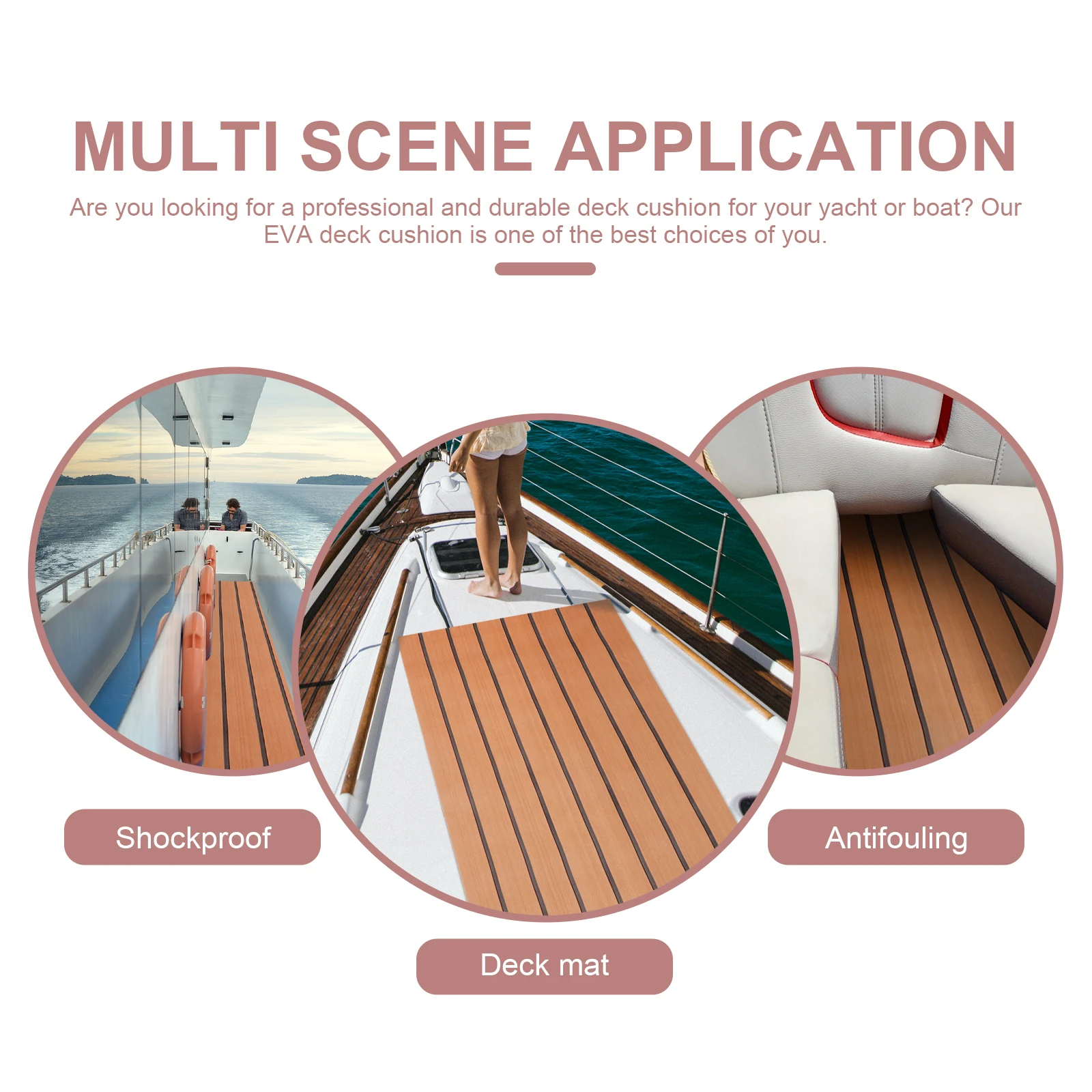 

EVA Non Slip Deck Mats 2400X450MM Brown Black Self Adhesive Boat Flooring Yacht Deck Protection Easy Maintenance