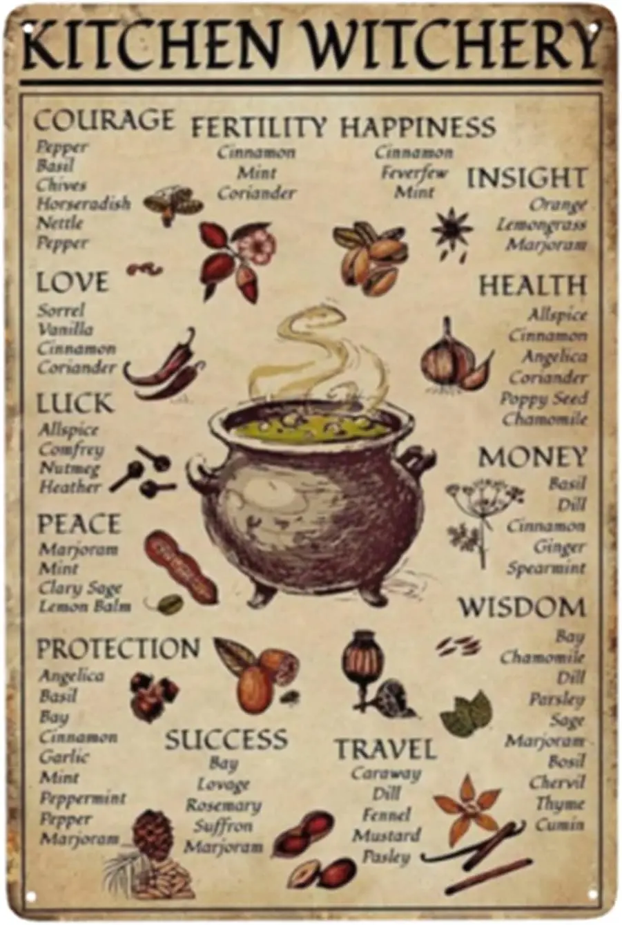 EMOHAT cocina brujería especias y hierbas de cocina brujería bruja diversión educación mundial ciencia aula infografía divertido Metal T