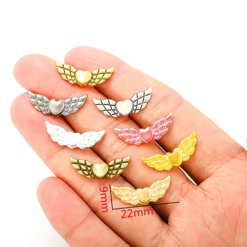 15pcs 8 color heart shaped Angel Wings Spacer Bead Charms Jewelry Making DIY Jewelry accessories Handmade Craft 22*9mm D451