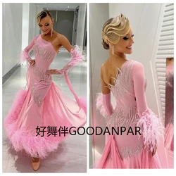 ballroom dance dress Modern dress Waltz Tango Ballroom Dance costumes standard dance dress pink ostrich Fethers