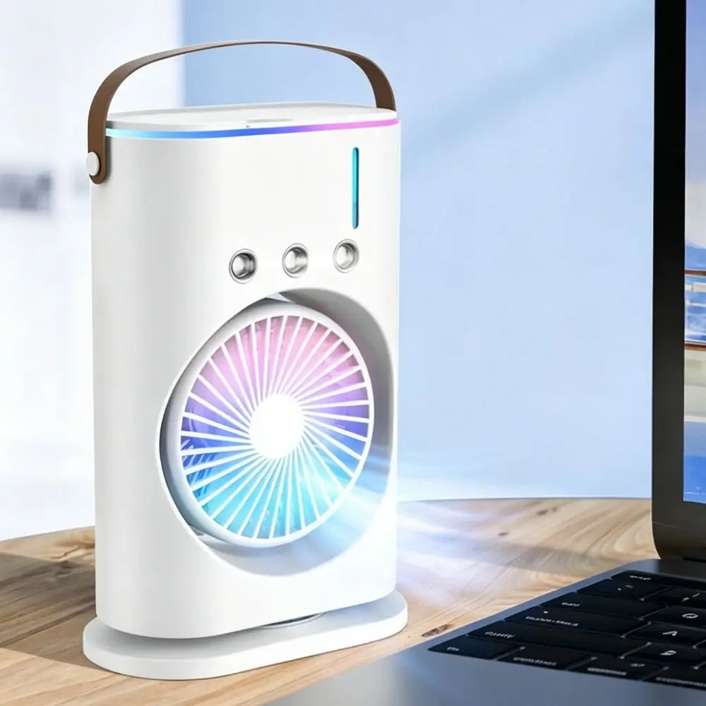 USB-Aufladbarer Luftkühler mit Farbigen Lichtern, Tragbarer Zirkulationsventilator, Wassersprüh-Befeuchtungs-Luftkühler, Ventilator für Büro – Detail 2