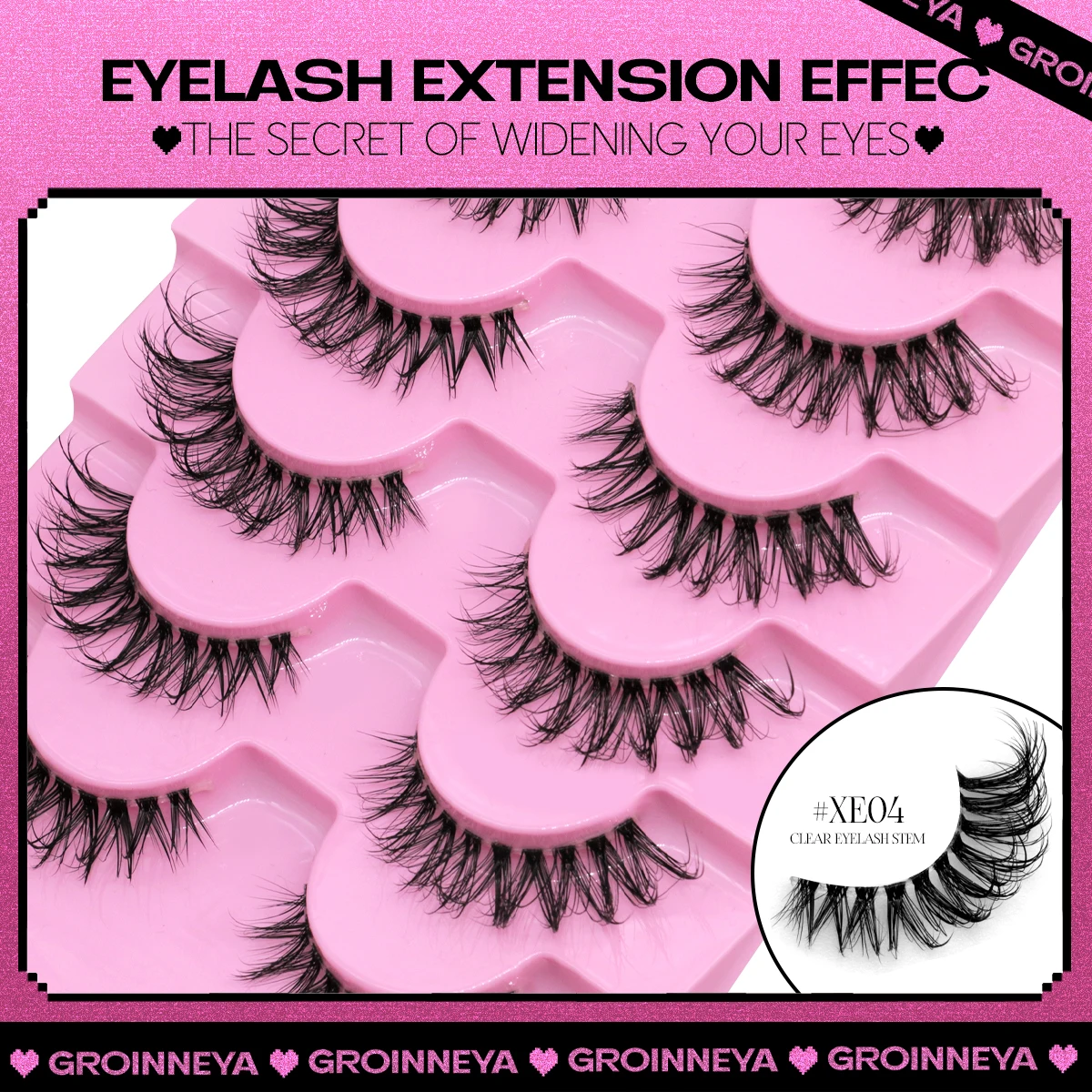 GROINNEYA Invisible Band Lashes 5/7 Pairs 3d Mink Lashes Short Length Transparent Stem Soft Natural Looking Eyelash Extensions