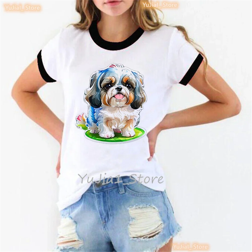 Beautiful Shih Tzu Animal Print Tshirt For Girls Harajuku Kawaii Dog Lover T Shirt Women Summer Short Sleeve Tops Tee Shirt