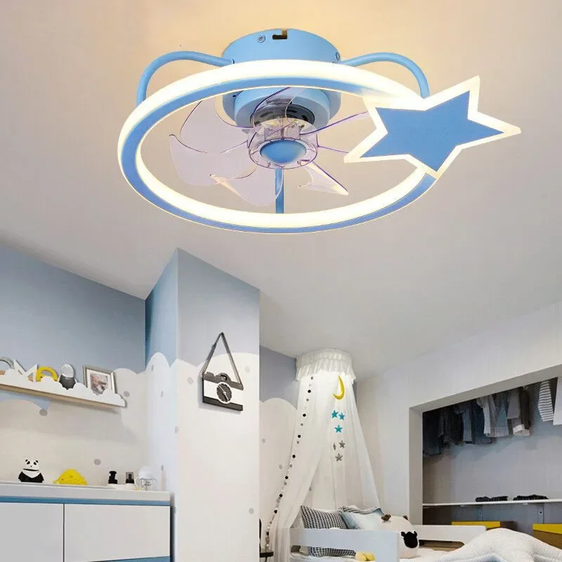 Smart Ceiling Fans with Lights  Remote Control 110V 220V Electric Fan Home Children Bedroom Pink Blue Decoration Fans Lighting