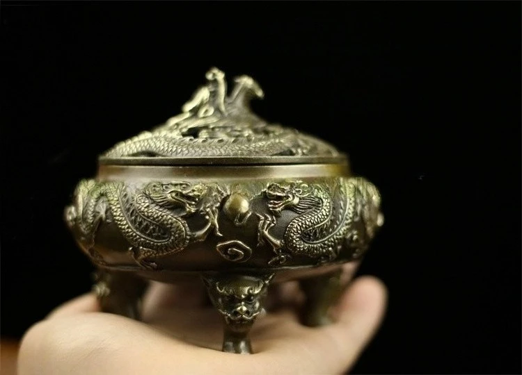 

Antique India Ancient Bronze Dragon Statue Incense Burners Old Censer