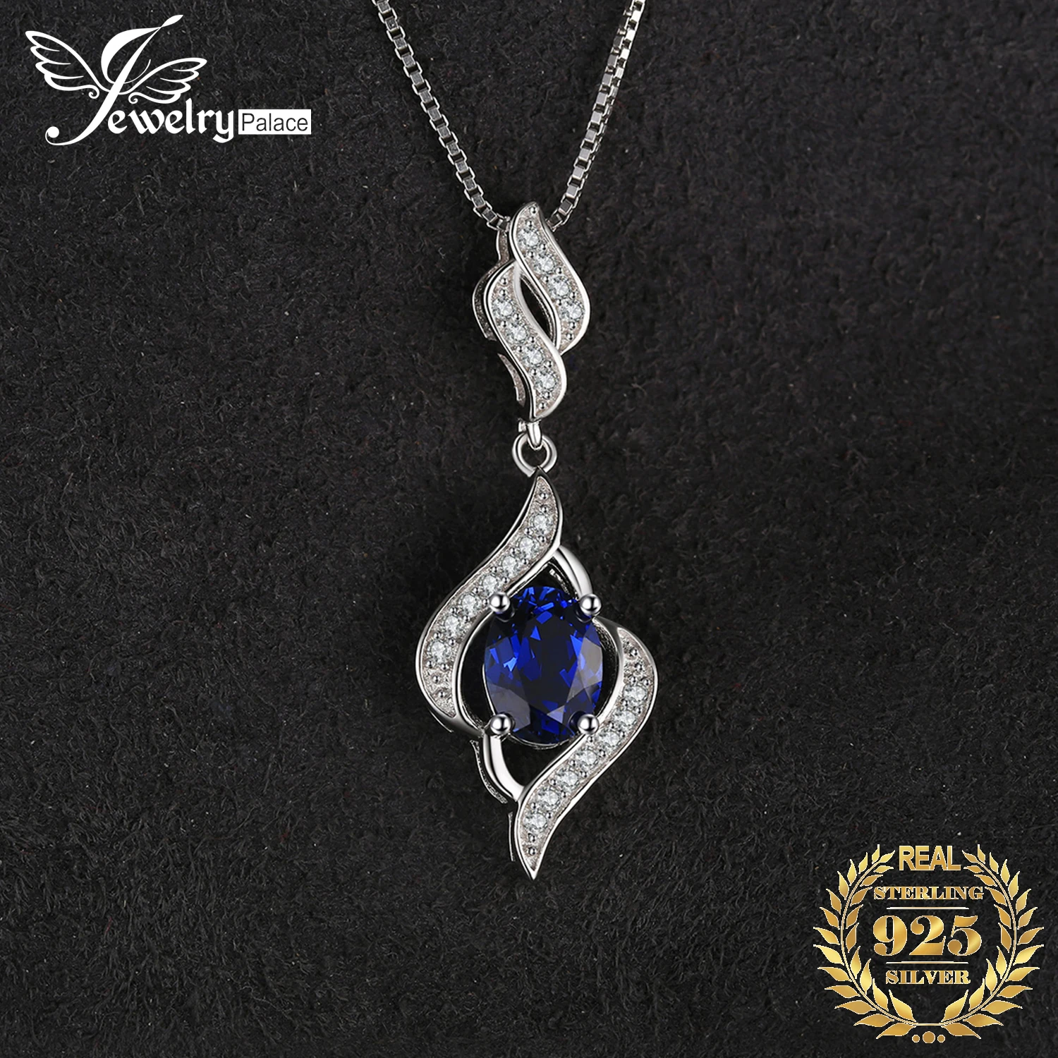 JewelryPalace Created Blue Sapphire 925 Sterling Silver Pendant Necklace for Women Fahion Statement Gemstones Choker No Chain