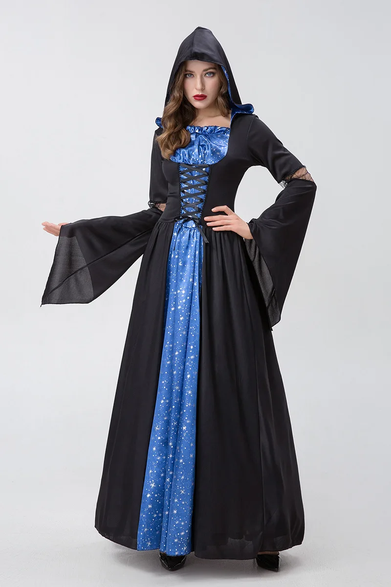 

Blue Women's Long Skirt Cosplay Costume Medieval loween Outfit plus Size Retro Court Sle Ethnic Stage Wear