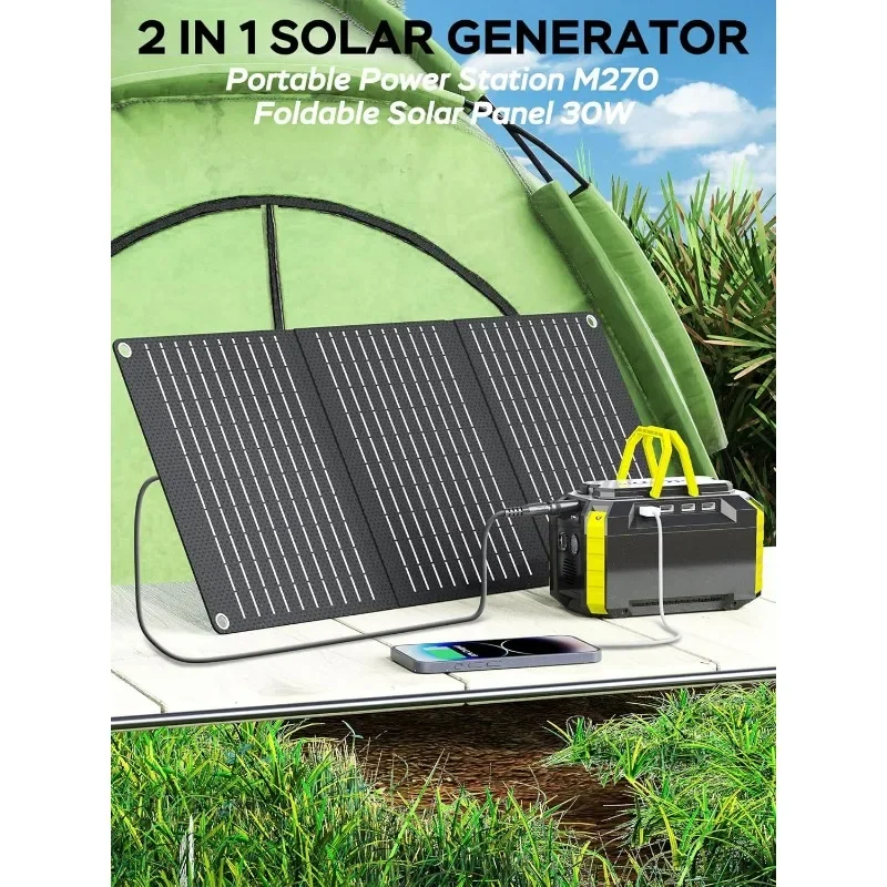 Solar Generator 150W Peak Portable Power Station with Solar Panel Included Camping Power Supply 150Wh with Foldable Solar Panel