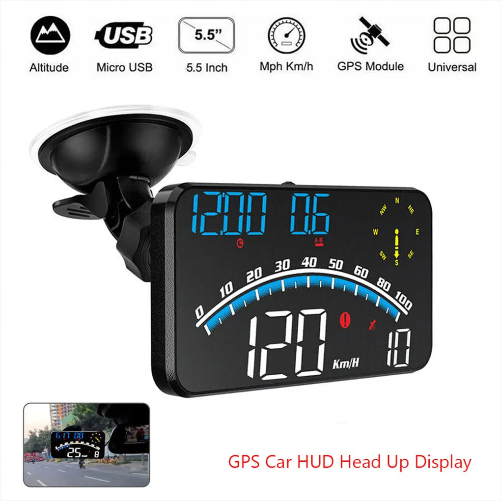 

5.5 Inch USB Car Truck Dashboard HUD Meter Universal Vehicle Large Screen Head up Display Windshield Mounted Sucker Holder