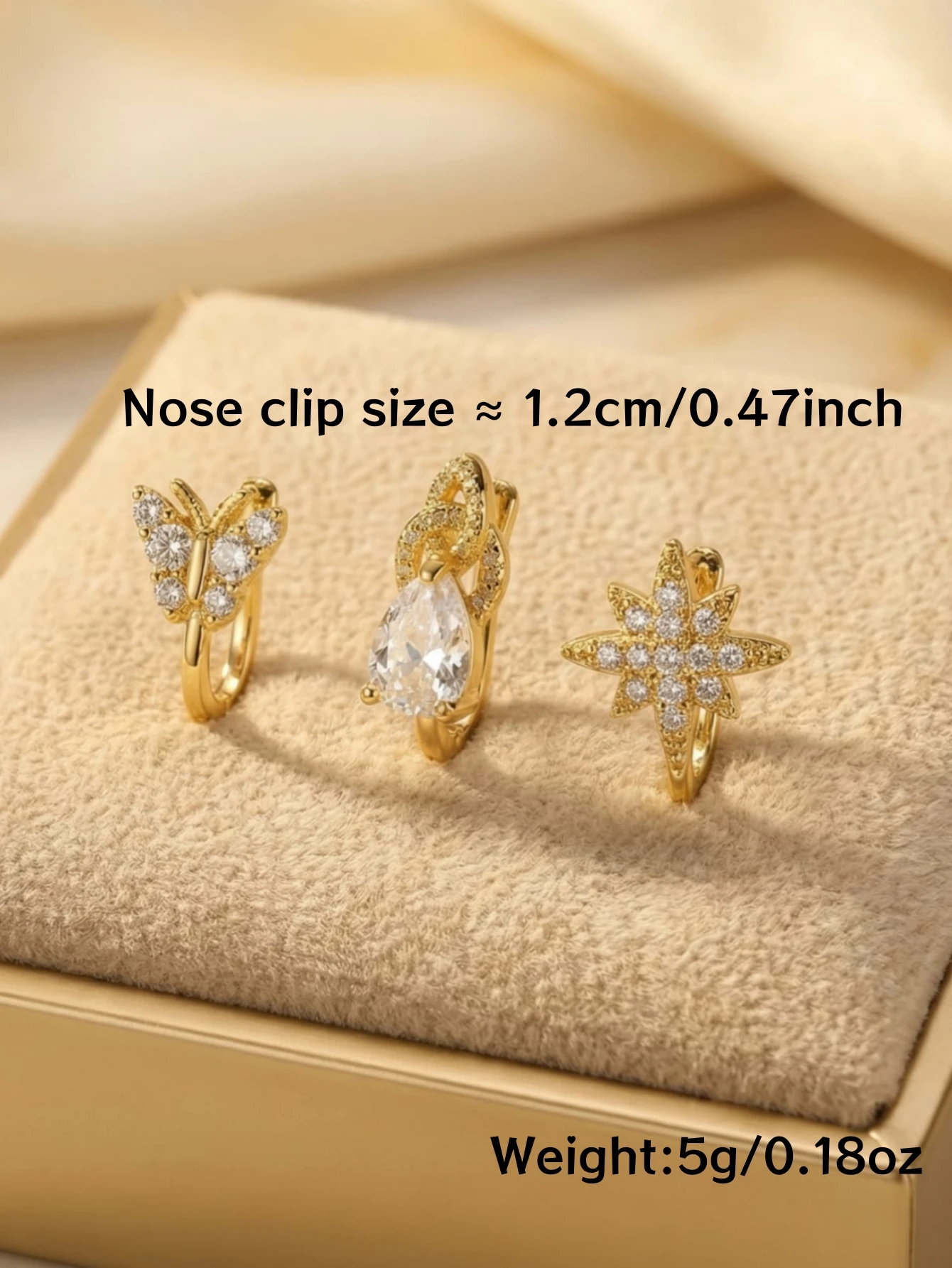 3-piece fashionable and elegant nose clip set, copper material inlaid with artificial zircon Mother's Day gift, daily party wear view 5