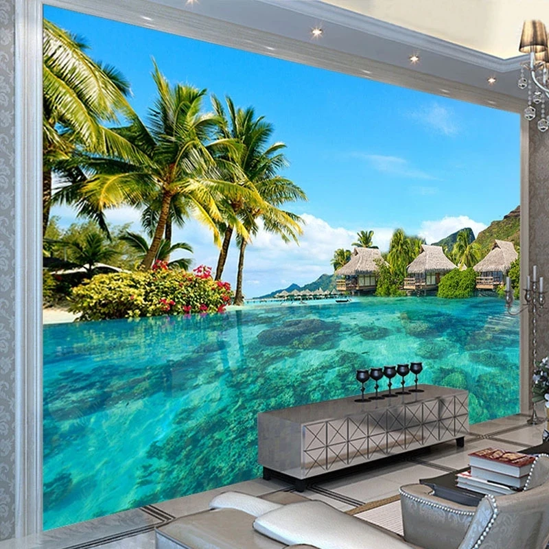 Custom 3D Photo Wallpaper Maldives Sea Beach Natural Landscape Mural Living room sofa TV background wall bedroom restaurant 8d