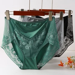Satin Panties Women's Large Size Sexy Lace High Quality High Waist Comfortable Briefs Ladies Female Underwear Plus Size Women