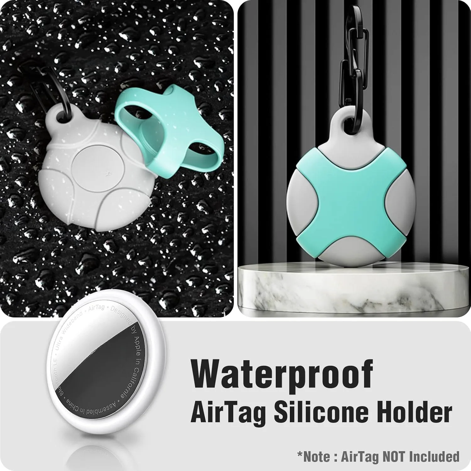 AirTag Necklace Kids with Keychain and Adjustable Stopper Design, Waterproof Airtag Keychain for Kids Adults, Soft Silicone Case