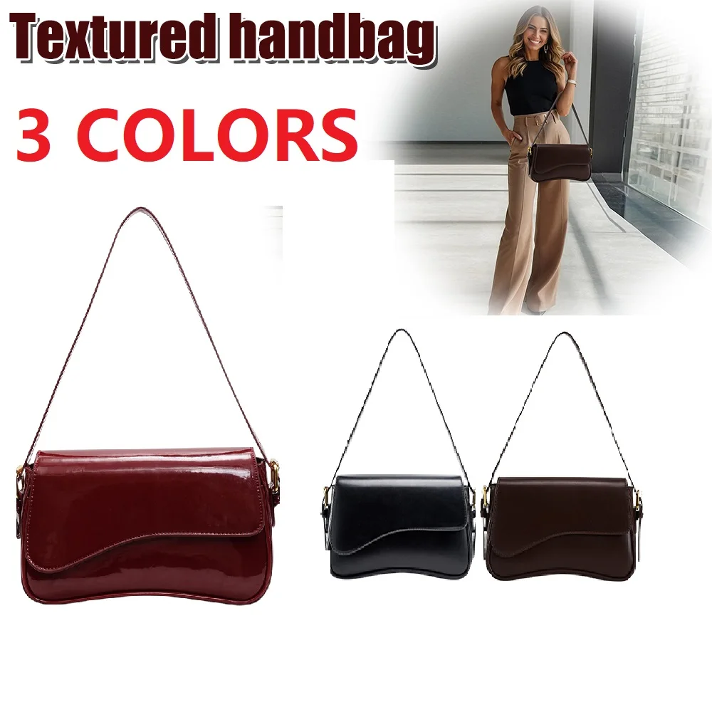 Damen Premium Glänzende Leder-Baguette-Handtasche, 3 FARBEN, ROT/BRAUN/SCHWARZ, Elegante Umhängetasche mit Goldverschluss & Innenreißverschluss, Große Kapazität für Powerbank, Kosmetik & Notizbuch,