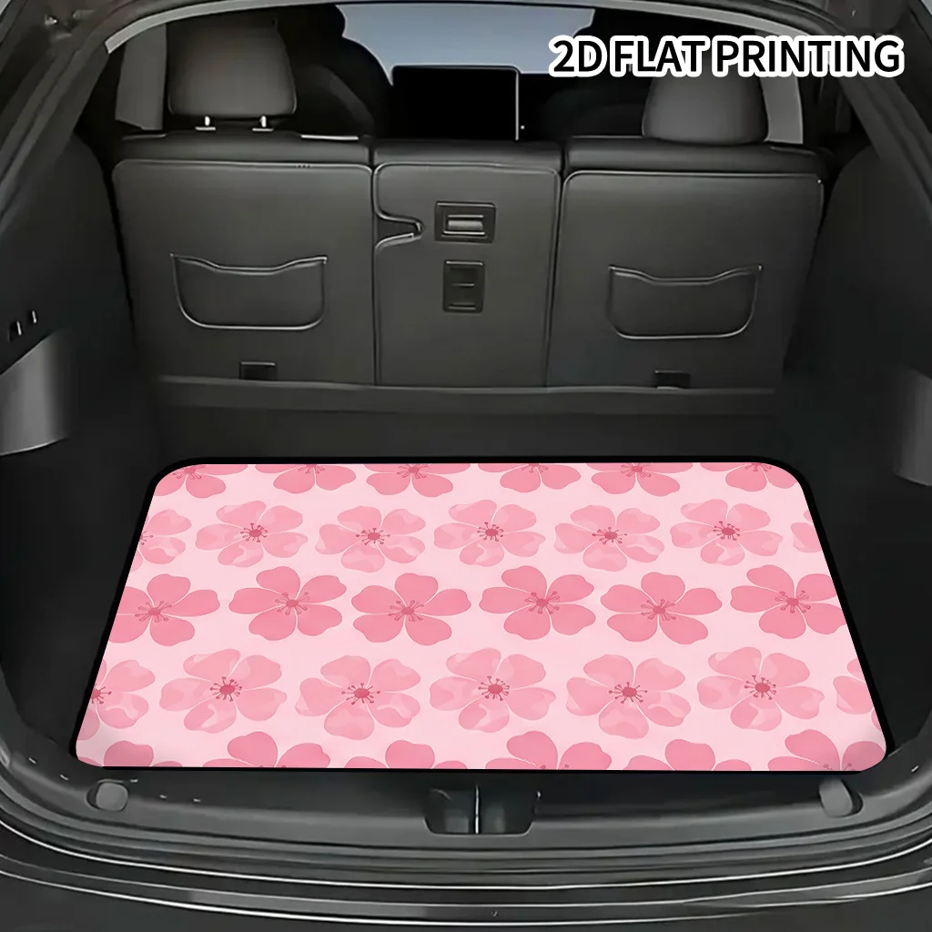 2D Flat 1pc Pink Cherry Blossom Pattern Car Trunk Mat, Suitable For Sedans, Trucks, And SUVs, Automotive Accessories, Durable Ca