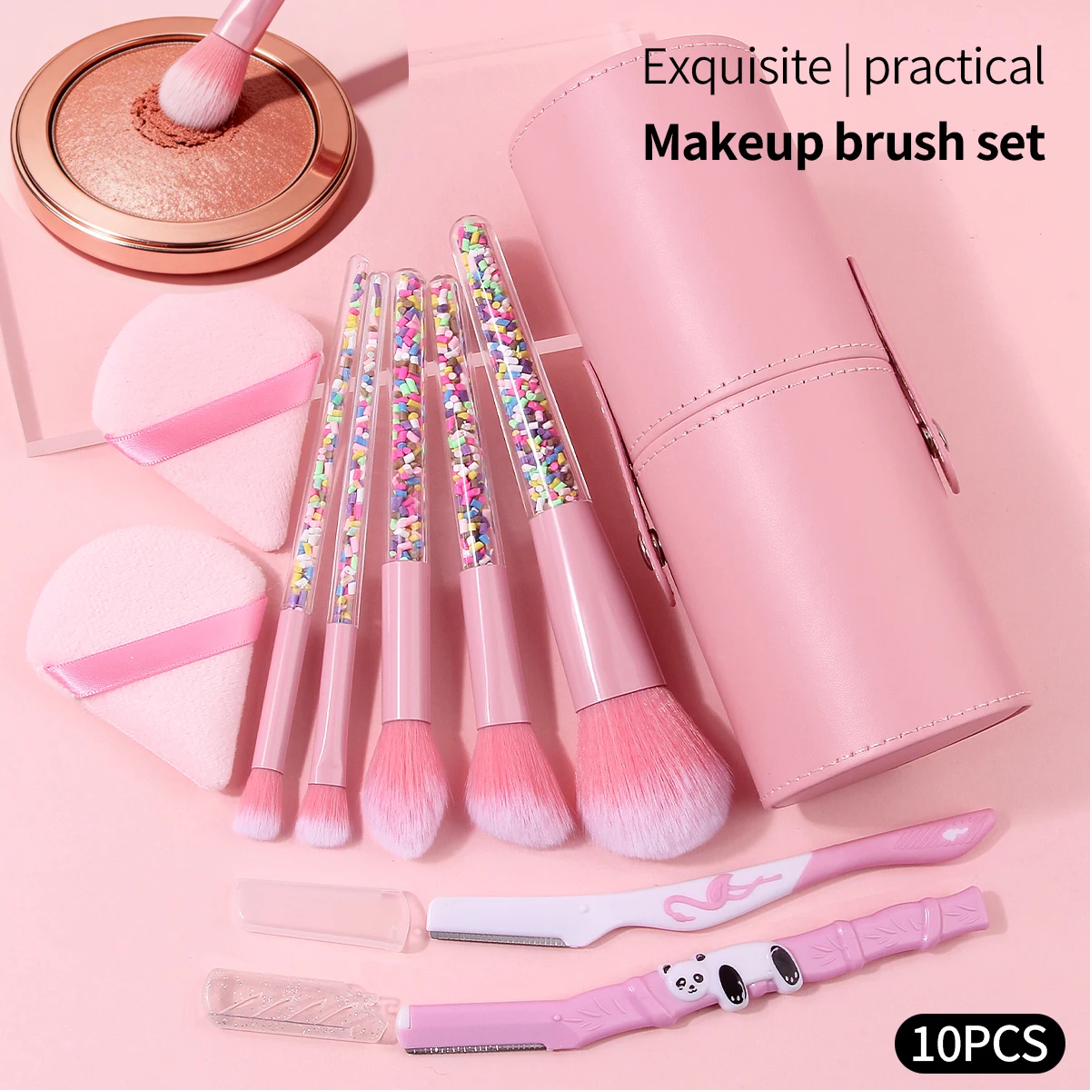 10/9/8/5PCS Pink Makeup Brush Set, Makeup Brush Storage Container, Portable Multifunctional Brush Kit, Brushes Makeup Set