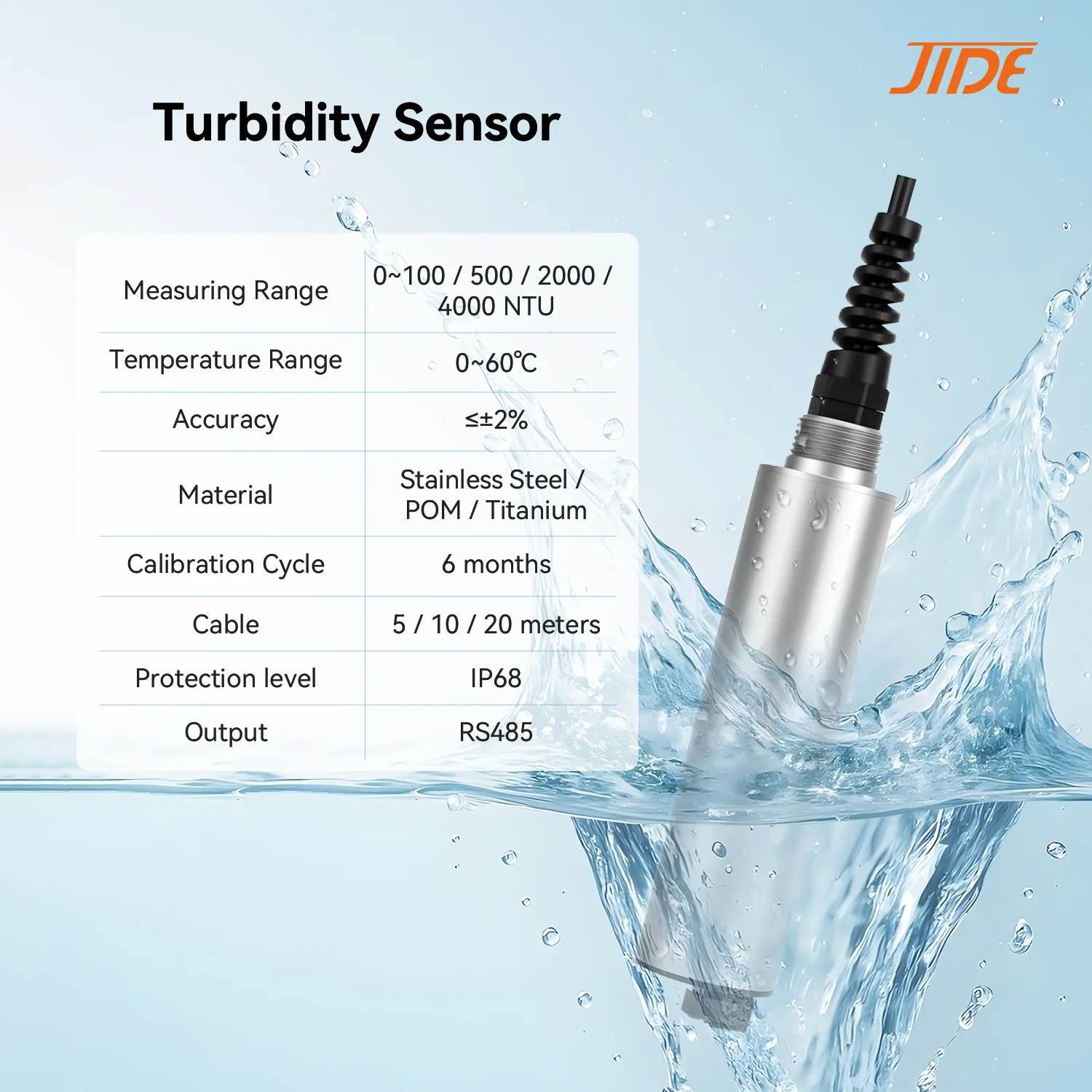 RS485 Output Turbidity TSS MLSS Electrode Suitable for Water Treatment Turbidity
