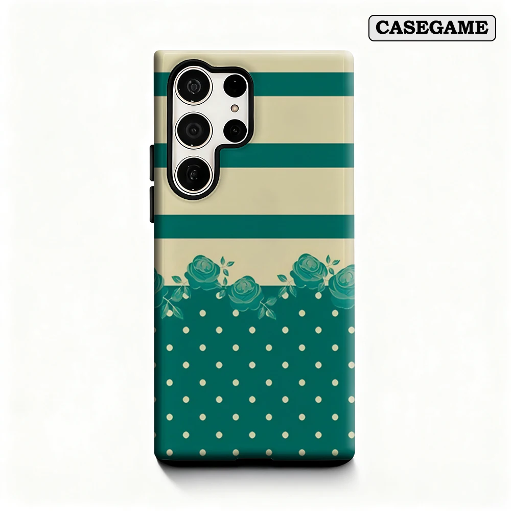 Polka Dot Roses Phone Case for Samsung Galaxy S25 Ultra S24 S23 Ultra Plus Shockproof Double Layer Back Cover