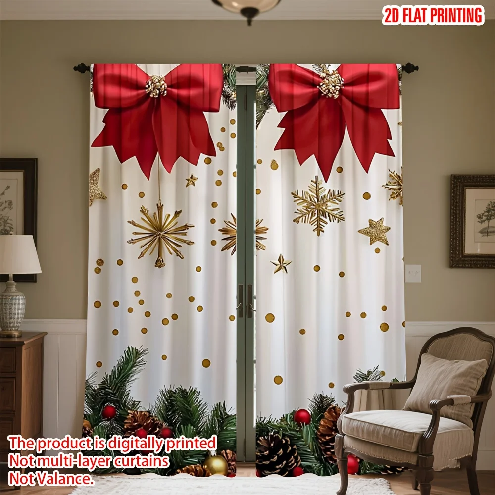 2pcs,snowflake red butterfly festival curtains,suitable for living room and bedroom curtains,very suitable for Christmas decorat