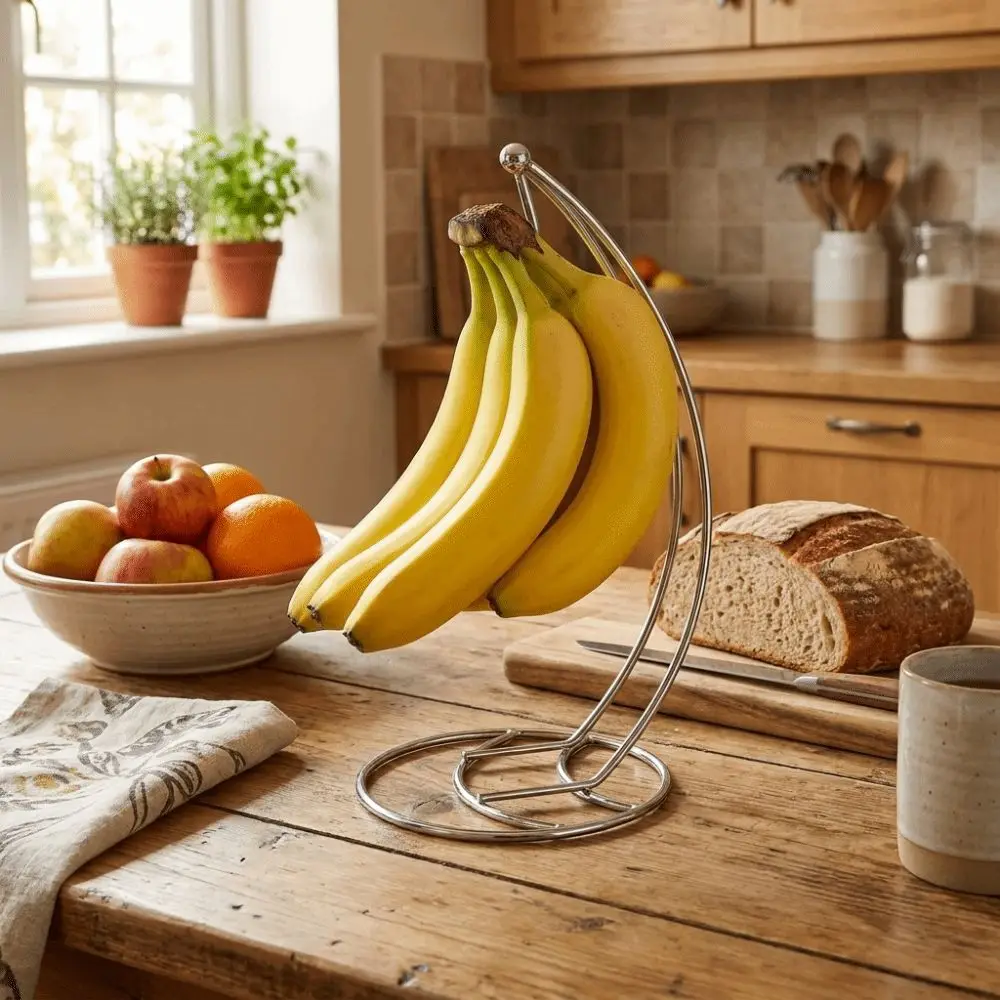 Decorative Rack Rust Proof Metal Banana Rack with Base Portable Banana Holder Stable Stand Fruit Hanger Rack Countertop Use view 3