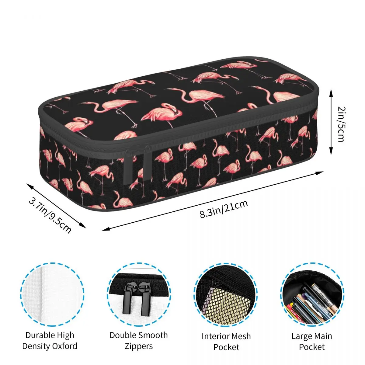 Flamingo Pattern - Black Pencil Cases Large Capacity Pen Bags Pen Box Pencil Pouch For Boys Girls Students Stationery School