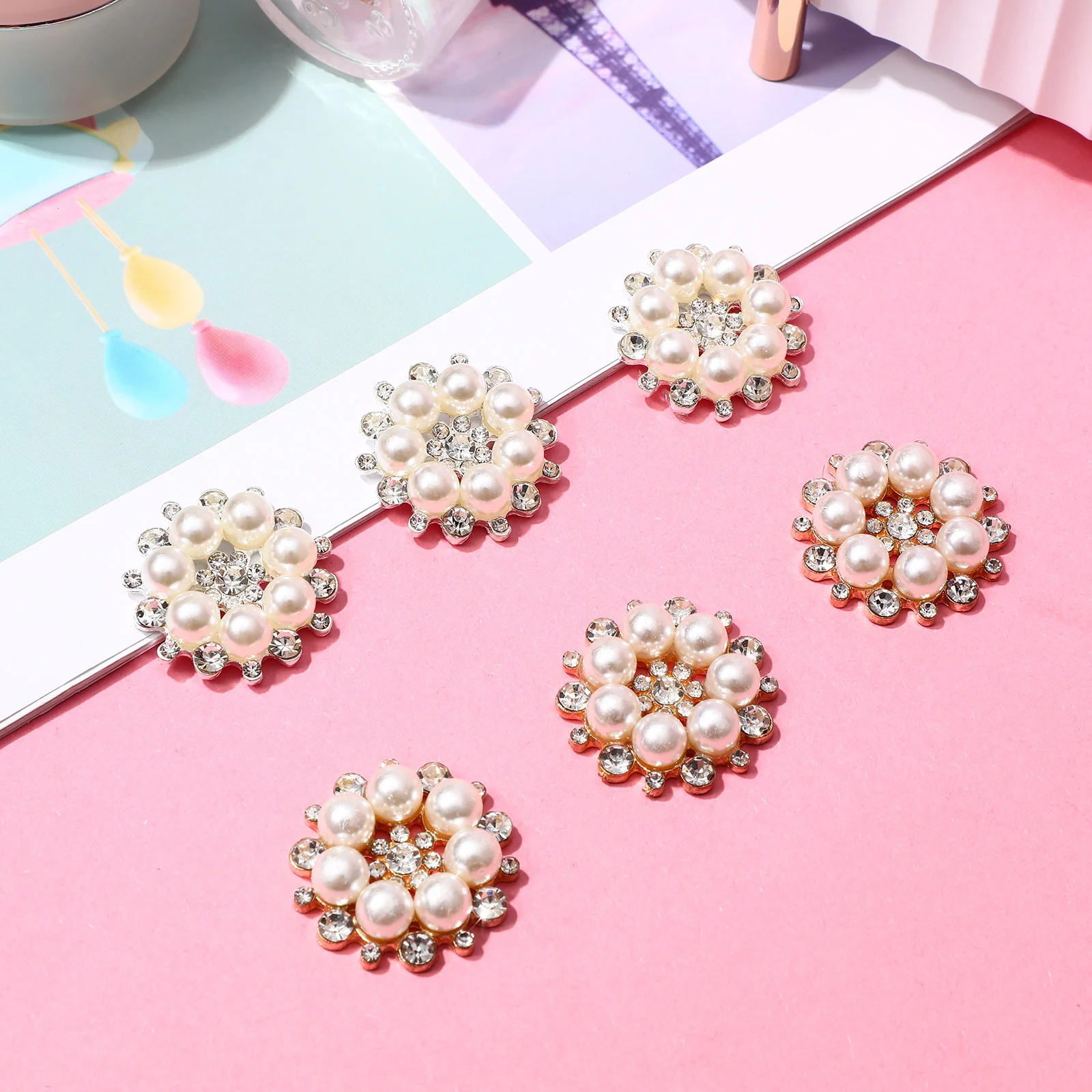 20 Pcs Hair Accessories Rhinestones Buttons Accessory Clothing Sew Silver for Clothes Embellishments Alloy Fittings Pearls