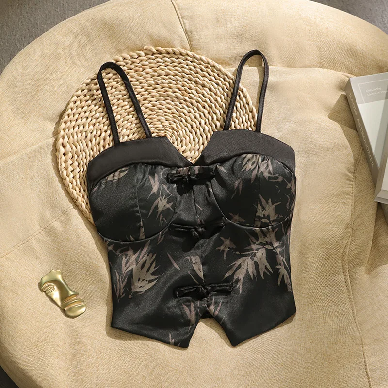 

New Chinese Sle Printed Strap Vest High-End Feel Street Sle Women's Faion 2024 New Inner Wear Base Layer Outerwear S...