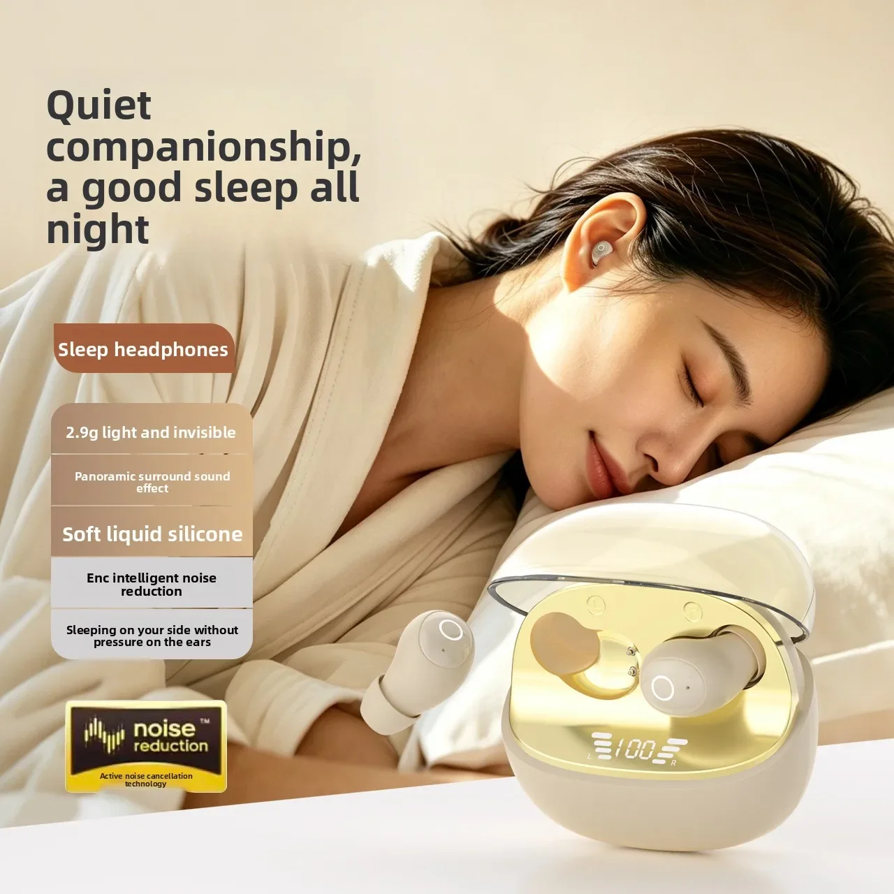 Bluetooth Earbuds T10 Sleep Comfortable Noise-Cancelling, For Student Dorm and Android Devices