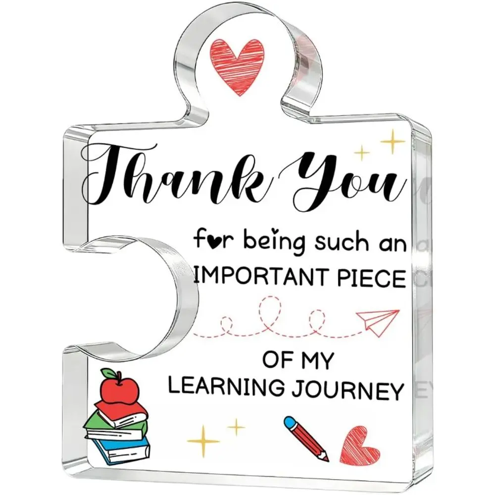 Puzzle Shaped Acrylic Teacher Appreciation Gift, Birthday Christmas Retirement Graduation Desk Decor for Men & Women Teachers