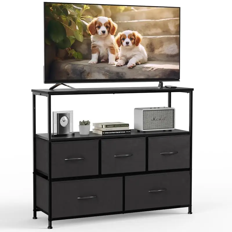 

Dresser TV Stand, Entertainment Center with 5 Fabric Drawers, Media Console Table for TV with Open Storage Shelf Dresser