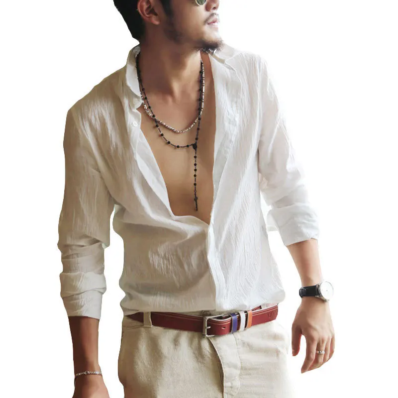 

Long Sve Thin Sle Pure Color Men's irt Collar Stand Fit Youth Faion Autumn Wear Casual Busin Attire