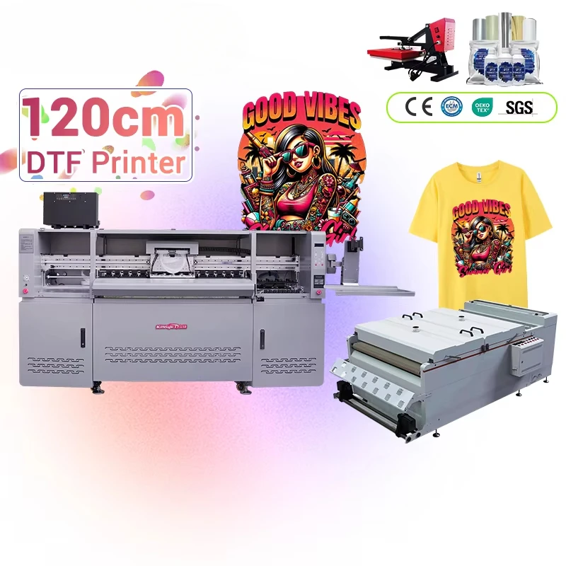 Kingjet KJ1208 large-format white ink cycle digital dtf printer printing machine with Upgraded Version powder shaker