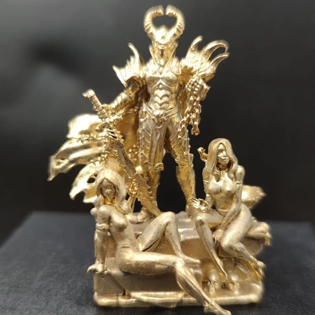 

Gothic Copper Warrior & Chained Figure Sculpture - Abstract Artistic Statue Dark Fantasy Decor for Desk Diorama Anime Art Decor