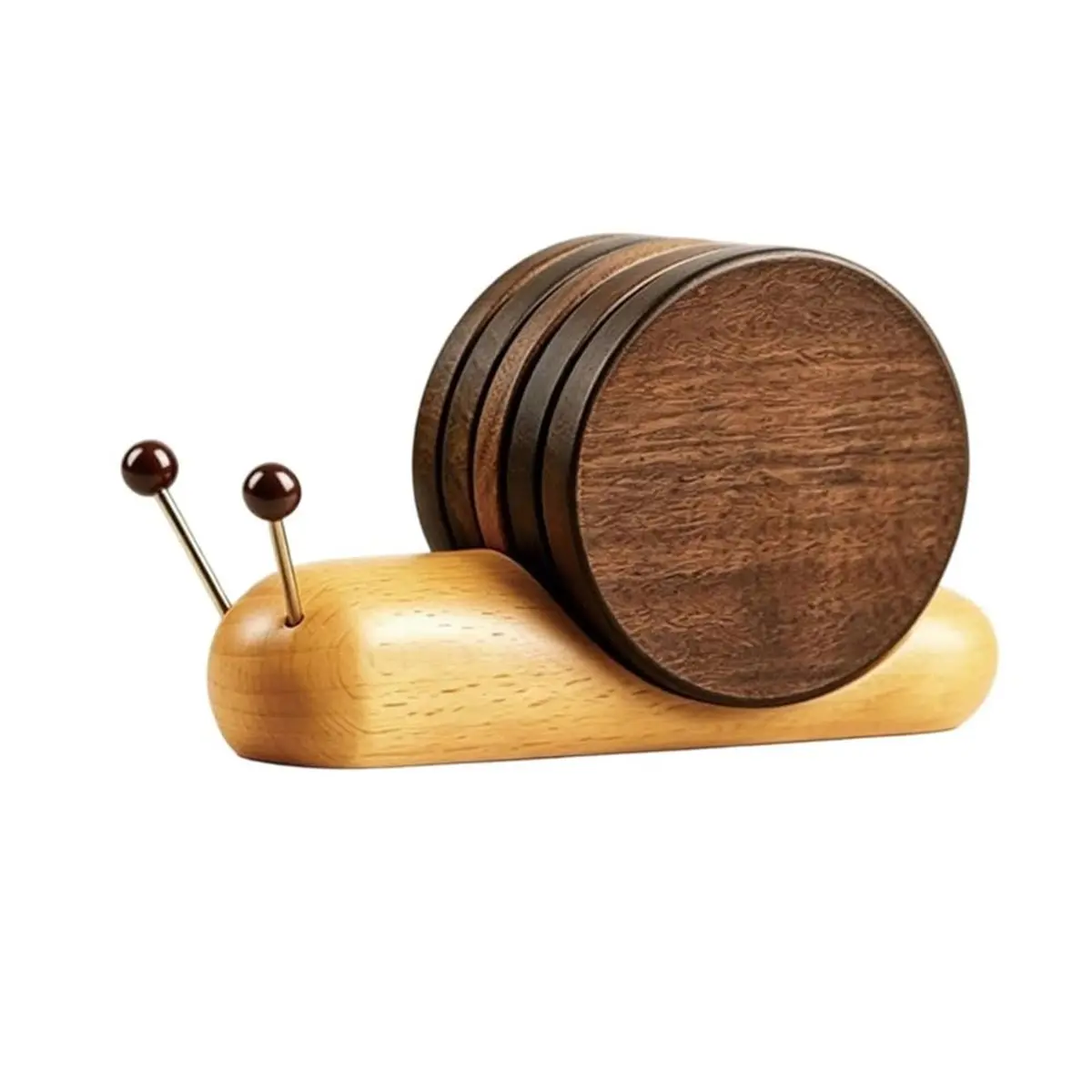 5-Pcs Cute Snail Coaster Set with Holder, Magnetic Natural Wooden Coasters for Drinks, Home Decor Gifts