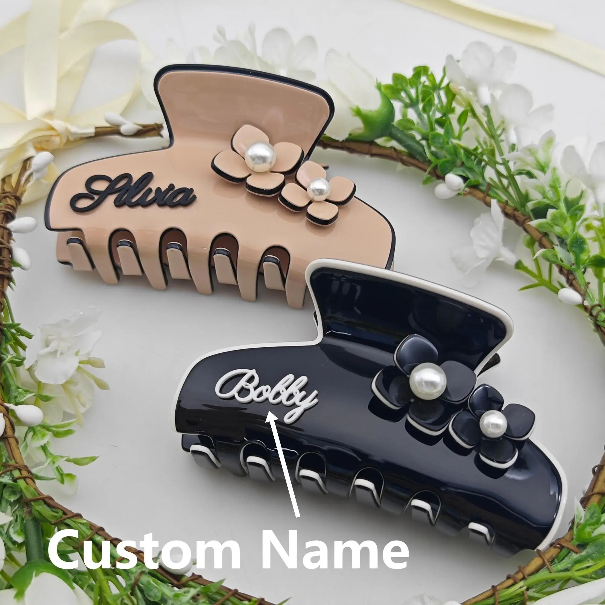 

DOREMI Personalized 3D Effect Elegant Hair Clip with Customizable Custom Hair Claw Marble Hair Clip Retro Hair Accessory Gift