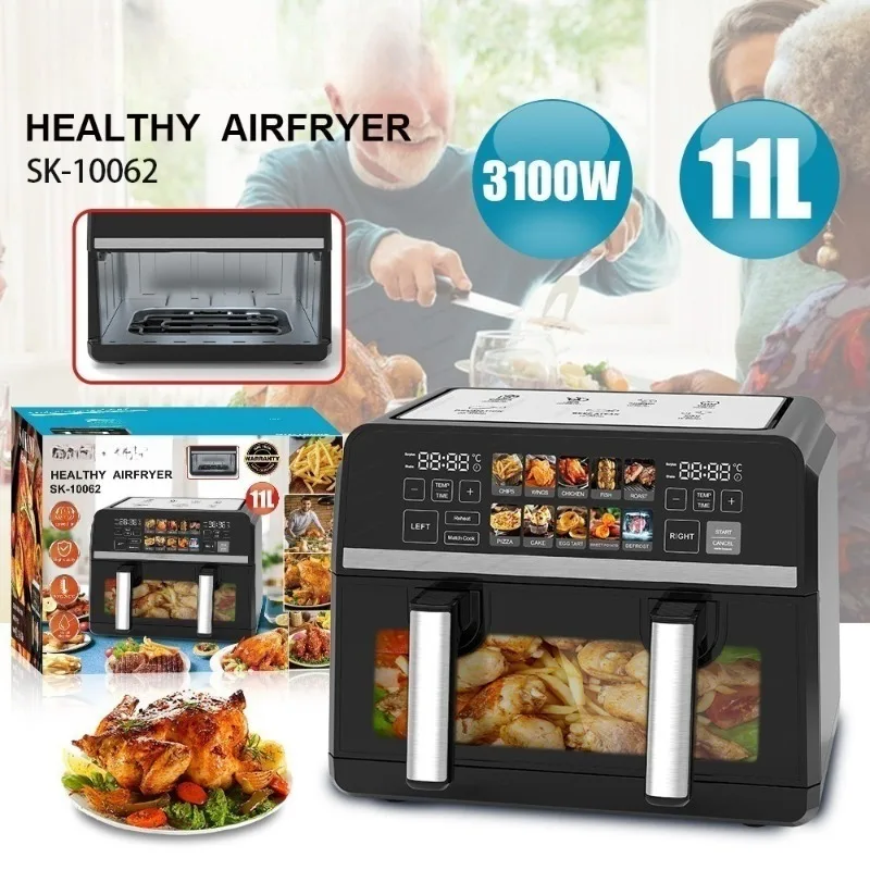 12L Dual-pot Air Fryer, Visible Smart Electric Fryer with Touch Screen & Digital Display for Home