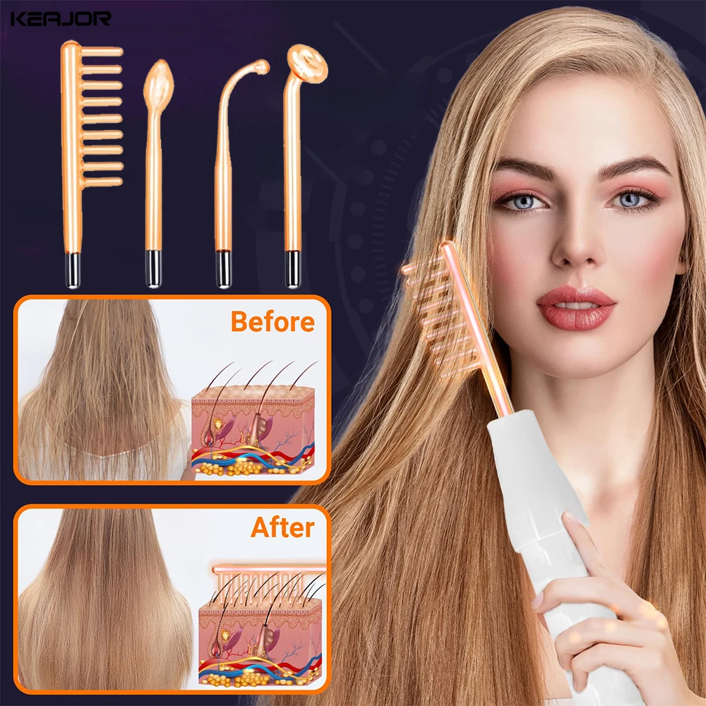 Électrode Tube de verre haute fréquence Machine néon + baguette d'argon pour la peau du visage Spa Anti-rides taches d'acné dissolvant cheveux crépus soins