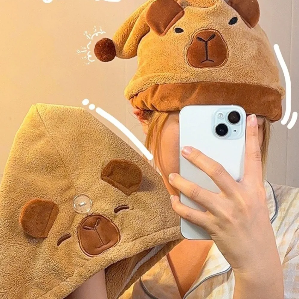 

Coral Velvet Dry Hair Cap Hot Sale Capybara Quick Drying Headscarf Cartoon Washcloth Bathroom Supplies