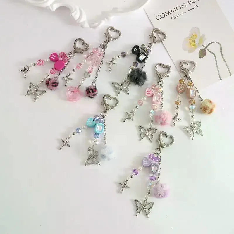 

INS стиль меховой шарик брелок жемчужное сердце кулон из бисера украшение рюкзак чехол для телефона DIY Шарм