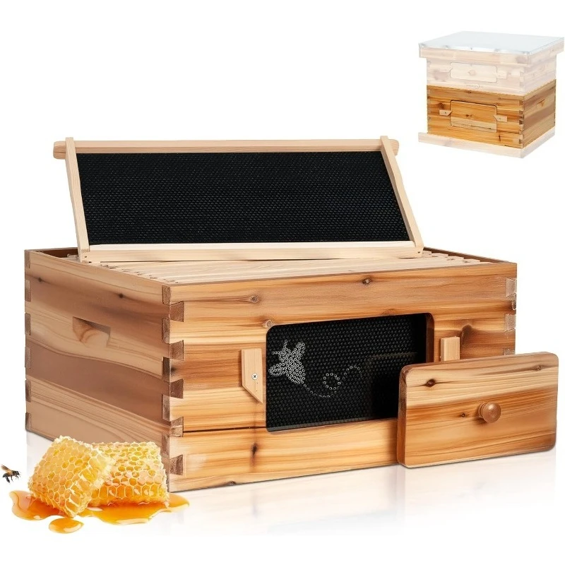 

Hive 10 Frame Deep Box with Frames and Foundation, Beeswax Coated Langstorth Hives for Keeper