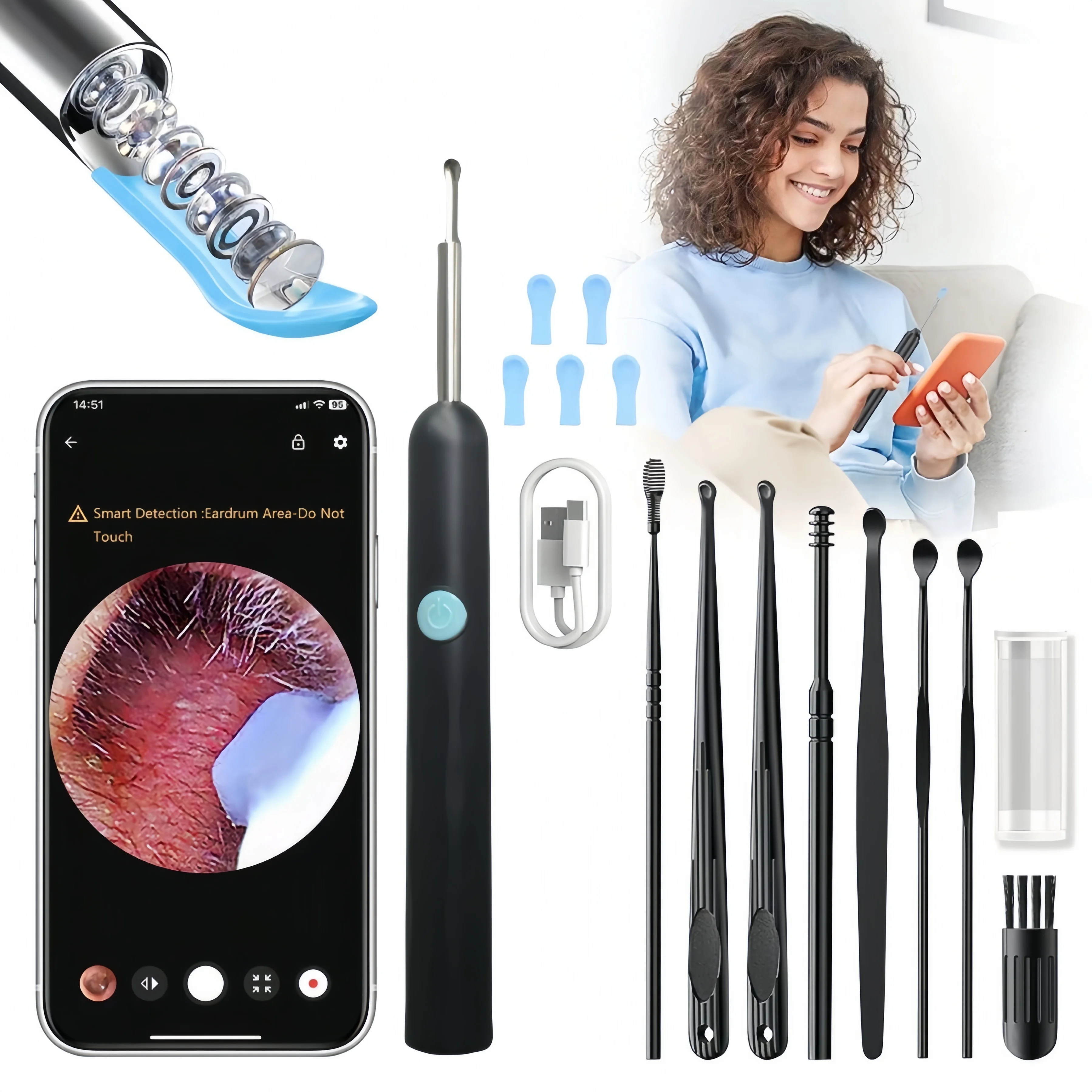 【HOT SALE】Visual Ear Wax Cleaner with Camera Safe Earwax Removal Endoscope with Camera Luminous Otoscope Ear Cleaning Tools
