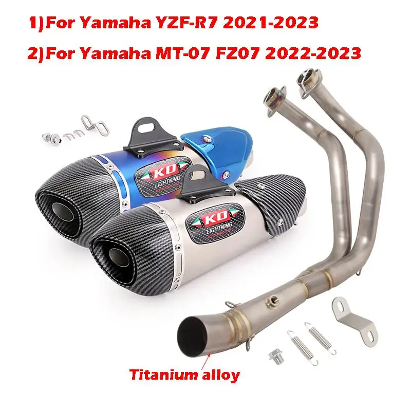 For Yamaha YZF-R7 2021-2023 MT-07 FZ07 Slip On Motorcycle Exhaust System Front Link Pipe 350mm Muffler DB Killer Stainless Steel