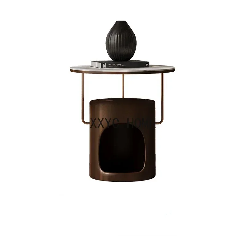 Creative Stone Plate Sofa Side Table Silent Style Advanced Artistic Sense Italian Light Luxury round Corner Table
